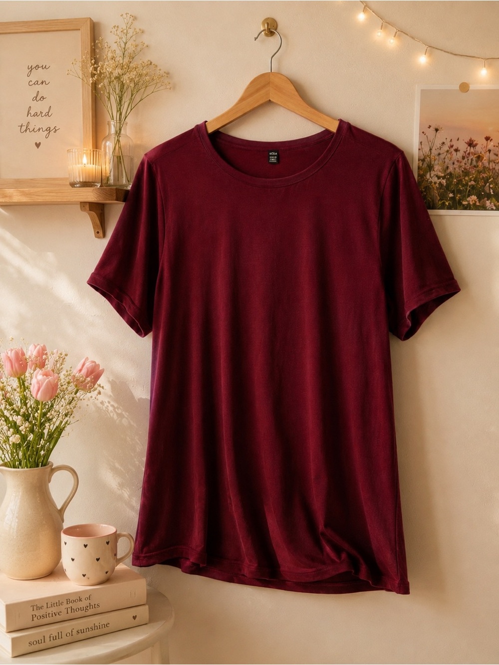 SHEIN Women's Short Sleeve Tunic Top - Burgundy